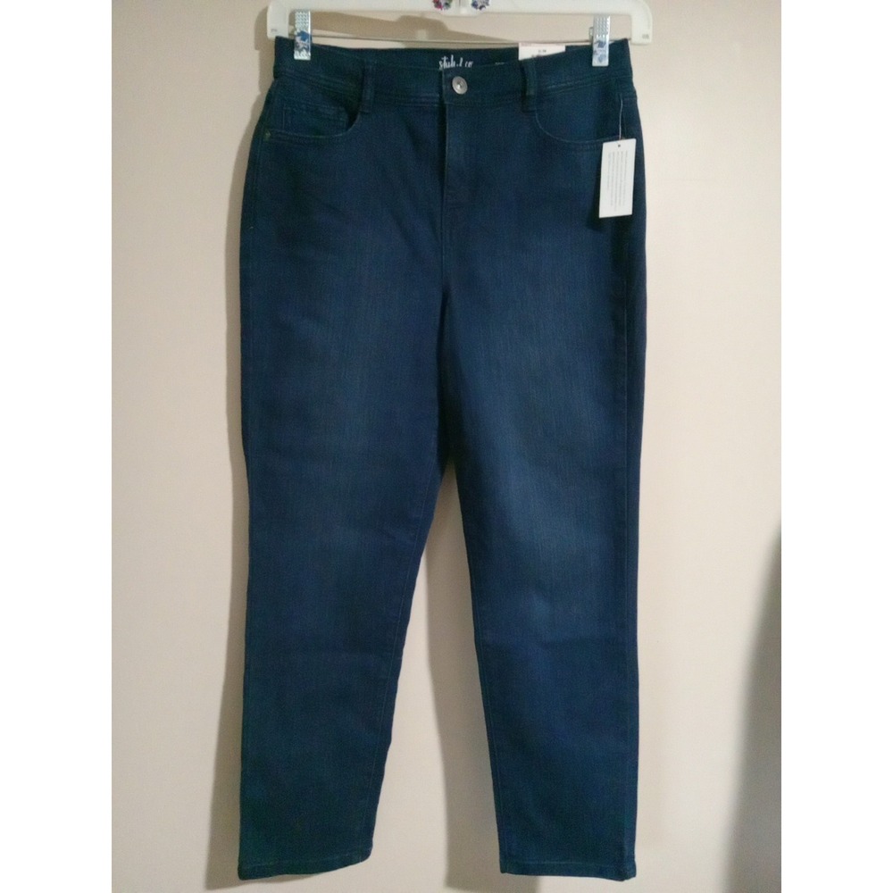 Style And co Tummy Control Dark‎ Stretch Embroidered Pocket Jeans Size 10P Slim